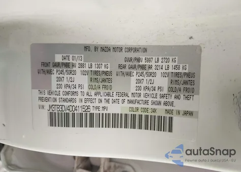 2013 Mazda Cx-9 Grand Touring z USA, uszkodzony, nr VIN JM3TB3DV4D0411526